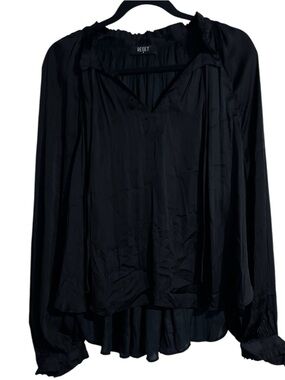 Reset Peasant Satin Balloon Sleeve Flowy Whimsy Blouse Top Medium Black